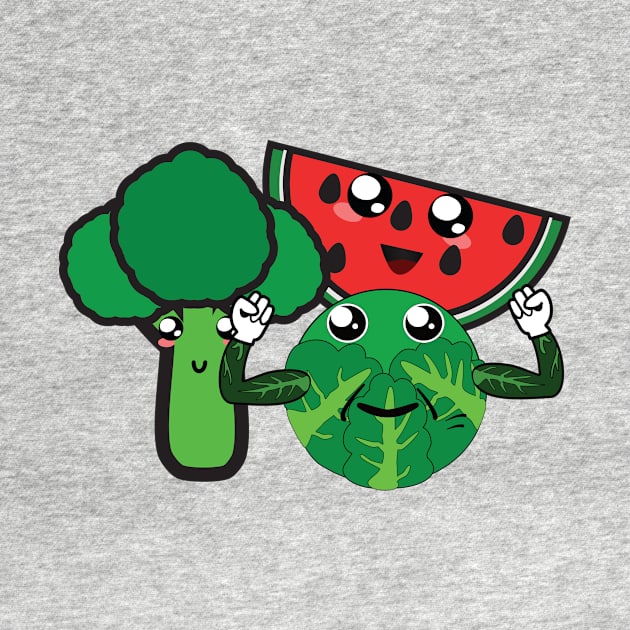 Cute Broccoli, Watermelon and Brussel Sprout Characters by emojiawesome